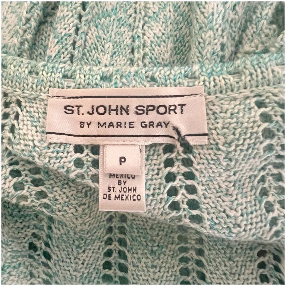 St. John Sport Crochet Longline Knit Cardigan Teal Size Small Petite Beaded Hook - Picture 13 of 16